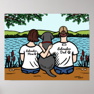 Pôster Labrador e mamã e pai pretos
