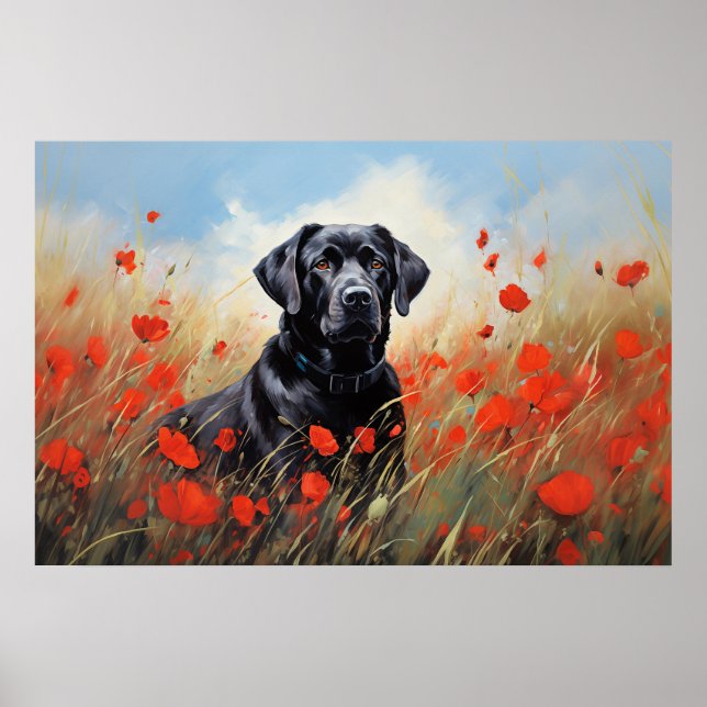 Poster Labrador em papoilas (Frente)