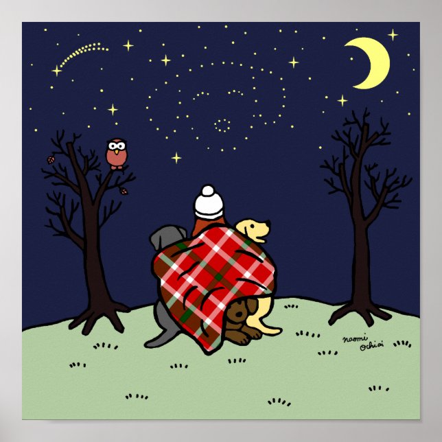 Pôster Labrador Mãe e Starry Sky (Frente)