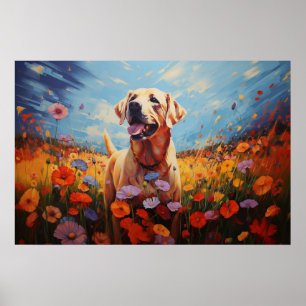 Poster Labrador nas flores