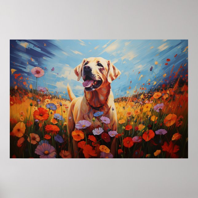 Poster Labrador nas flores (Frente)
