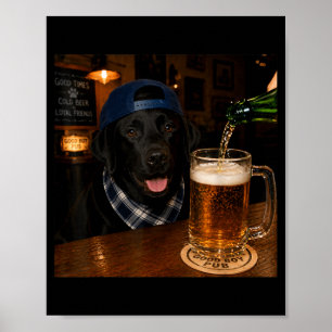 Poster Labrador Preto Bebendo Cerveja Meme de Cachorro En