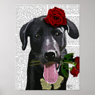 Pôster Labrador Preto com Rosas