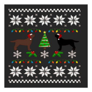 Pôster Labrador Preto e Labrador Chocolate Feliz Natal