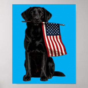 Poster Labrador preto segurando bandeira americana engraç