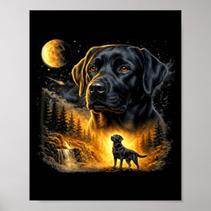 Poster Labrador preto uivando para a lua cachorro vintage