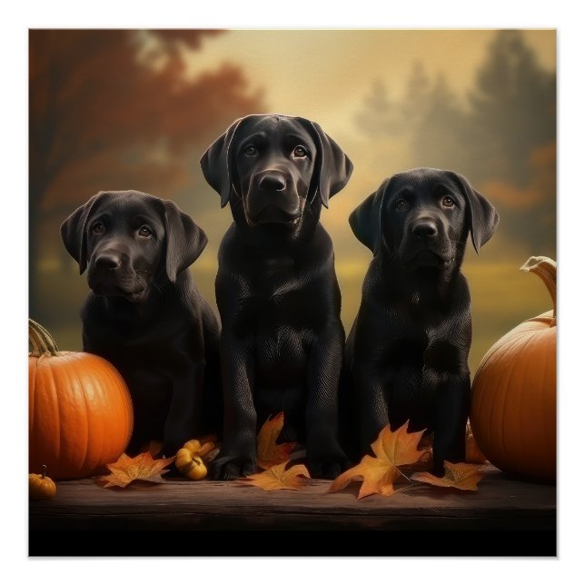 Pôster Labrador Puppy Autumn Delight Pumpkin (Frente)