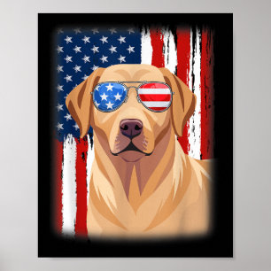 Poster Labrador Retriever Dog America Flag 4 De Julho Us