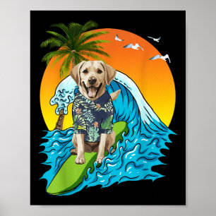 Poster Labrador Retriever Dog Surfing Hawaii Sumam