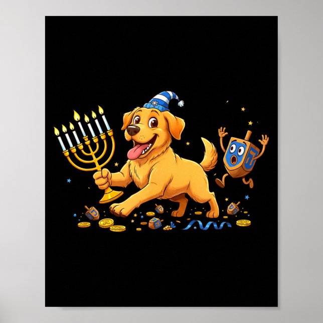Poster Labrador Retriever Dreidel Menorah Hanukkah Kids W (Frente)