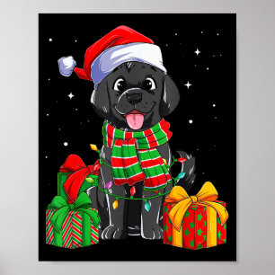 Poster Labrador Retriever Preto Luzes de Natal Xmas Lab