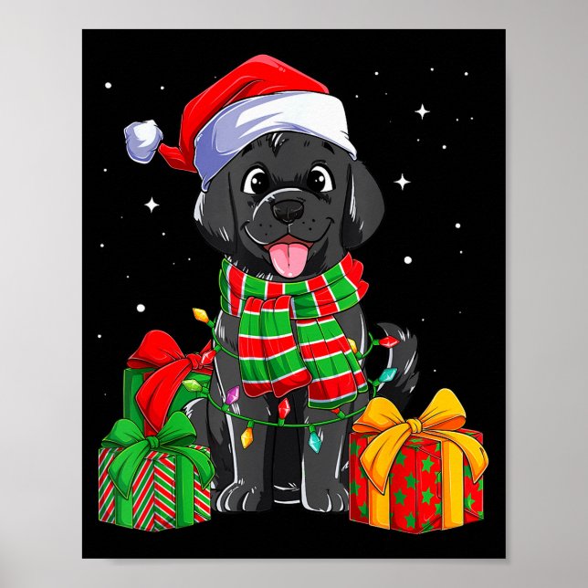 Poster Labrador Retriever Preto Luzes de Natal Xmas Lab (Frente)