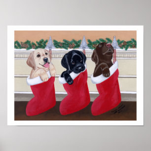 Poster Labrador Retriever Puppies Christmas Artwork