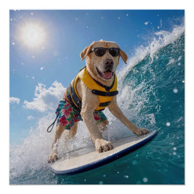 Pôster Labrador Retriever Surfista (Frente)
