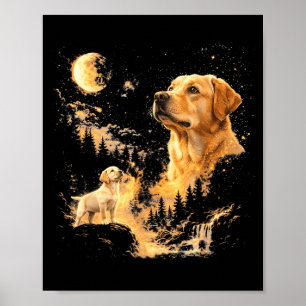 Poster Labrador retriever uivando para a lua vintage