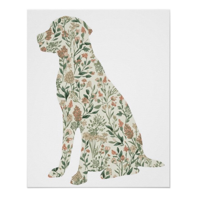 Pôster Labrador Retriever Wildflower Botanical Art Print (Frente)