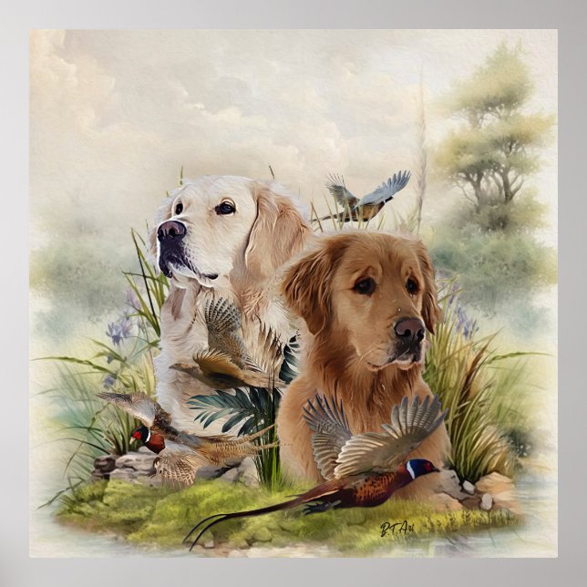 Poster Labrador Retrievers com Faisão, Arte (Frente)