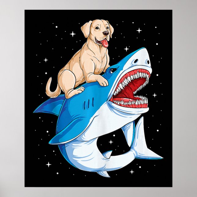 Poster Labrador Riding Shark, Jawsome Dog Lover Gifts (Frente)