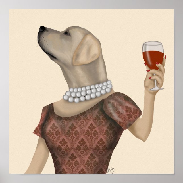 Poster Labrador Wine Snob Amarelo (Frente)