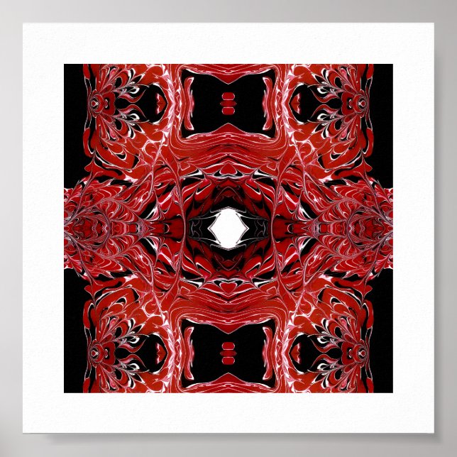 Poster Labyrinthine Red Abstract Acrylic Fluid Art (Frente)