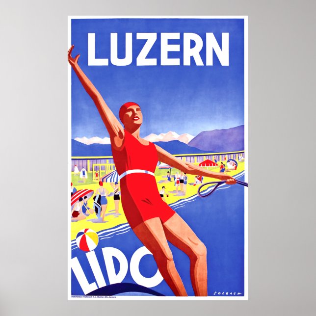 Poster Laca Luzern, lido, homem de esqui aquático, viagen (Frente)