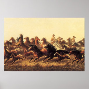 Poster Laçando Cavalos Selvagens por James Walker