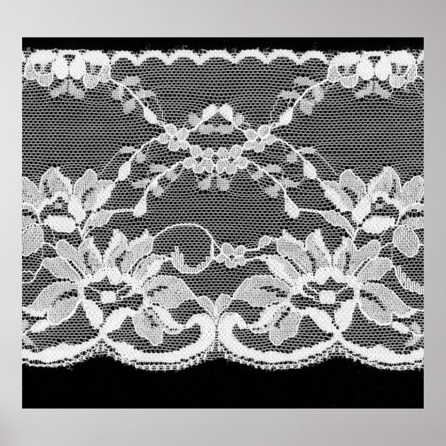 Poster Lace floral branco: fundo preto. (Frente)