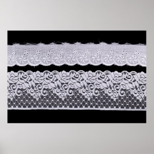 Poster Lace Ornamental Branco isolado em fundo preto