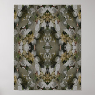 Poster Lacecap Branco Hydrangea Floral Mirror Abstrato