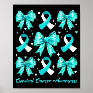 Poster Laço Coquete de Fita Azul e Branco Câncer Cervical