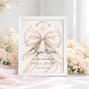 Poster Laço Coquete Elegante com Bem-vindo ao Batismo Pér