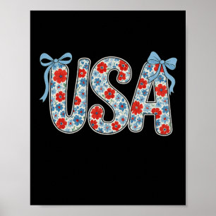 Poster Laço Coquete Floral Usa Patriótico 4 De Julho Mulh