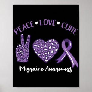 Poster Laço de Conscientização da Enxaqueca Cure Paz Amor