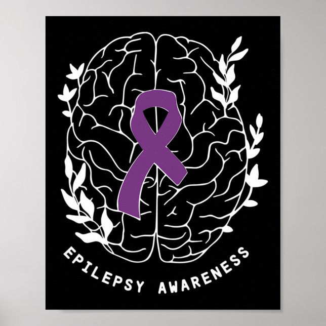 Poster Laço de Conscientização da Epilepsia Roxo Cérebro  (Frente)