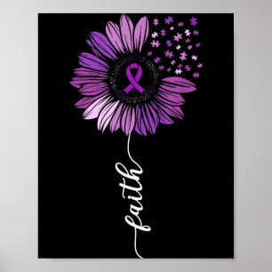 Poster Laço de Girassol Roxo Homens e Mulheres Alzheimer