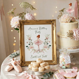 Poster Laço Rosa Aquarela Bailarina Aniversário Doce Trat