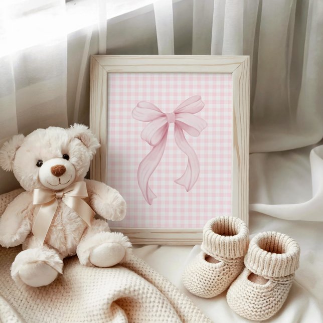 Poster Laço Rosa em Xadrez (Pink Ribbon on Gingham Poster)