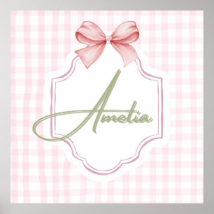 Poster Laço Rosa Personalizado e Estampa Xadrez Amelia