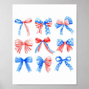 Poster Laços Coquette Vermelho Branco Azul Bandeira Dos E