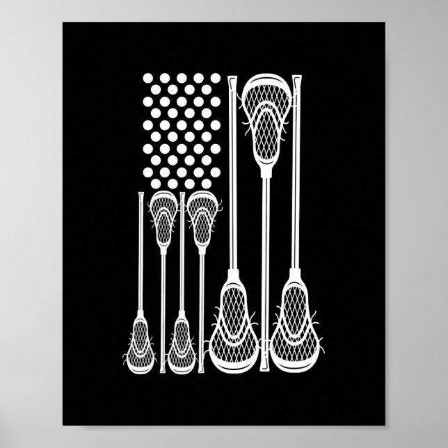 Poster Lacrosse American Flag Cross Lacrosse Sticks (Frente)