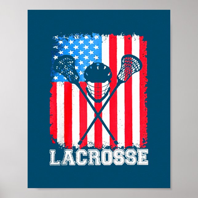 Poster Lacrosse American Flag Vintage 4 De Julho (Frente)