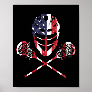 Poster Lacrosse Bandeira Americana Lax Capacete Sticks 4