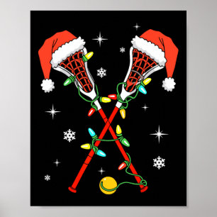 Poster Lacrosse Player Xmas Lights Santa Hat Lacrosse Chr