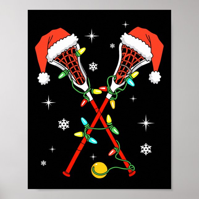 Poster Lacrosse Player Xmas Lights Santa Hat Lacrosse Chr (Frente)