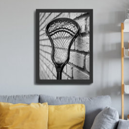 Poster Lacrosse Stick Head Black White Brick Wall