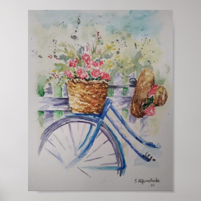 Poster Ladies bicycle in spring field (Frente)
