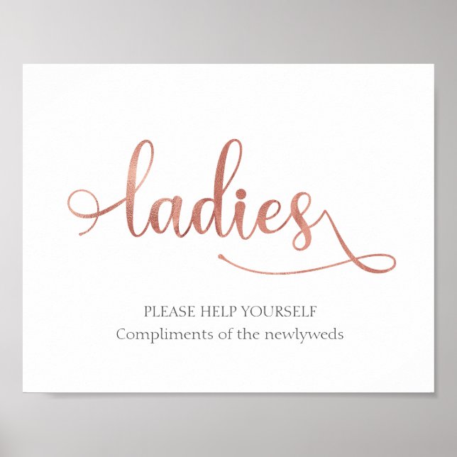 Poster "Ladies" rose gold bathroom basket Wedding Sign (Frente)