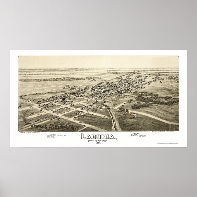 Pôster Ladonia, TX Panoramic Map - 1891 (Frente)