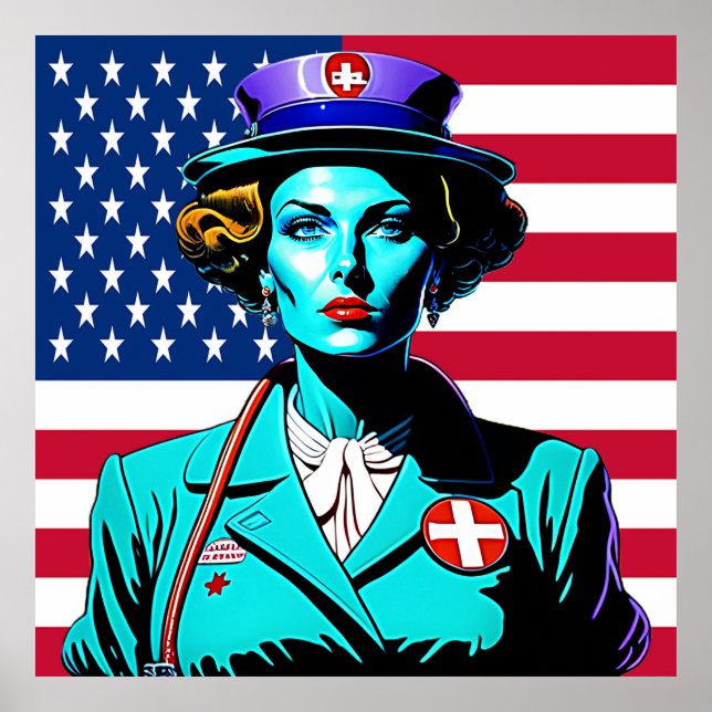 Poster Lady America. Senhora de bandeira dos EUA (Frente)