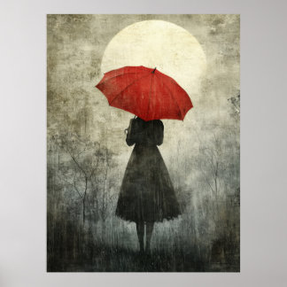 Poster Lady com guarda-chuva vermelha - Arte Silhueta Sur